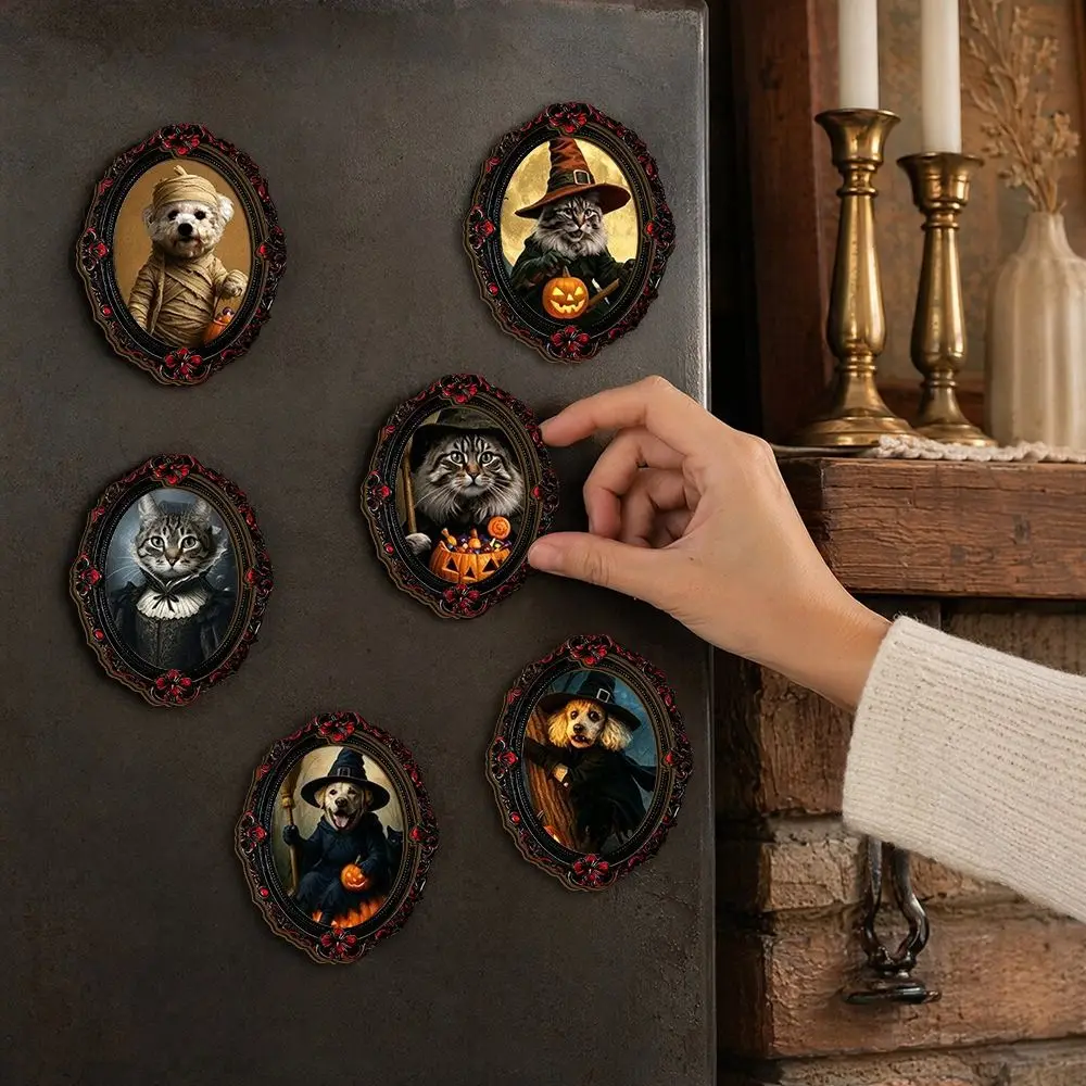 Oil Painting Style Fridge Magnets Retro Carved Frame Smooth Surface Decorative Magnets Compact Lightweight