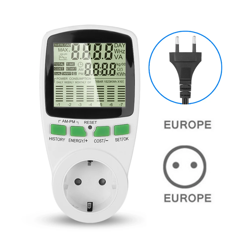 Led Display Digital Power Meter Eu Plug Voltage Wattmeter Electricity Consumption Usage Monitor Eu Measuring Power Analyzer