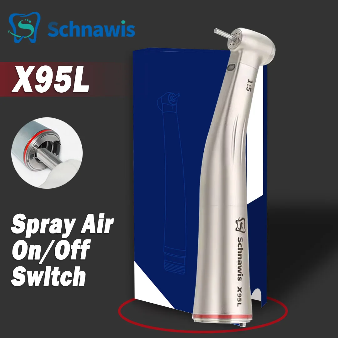 X95L contraangulo Spray Air On/Off Switch Dental 1:5 Increasing Speed Handpiece Against Contra Angle LED Optic Fiber Red Rings