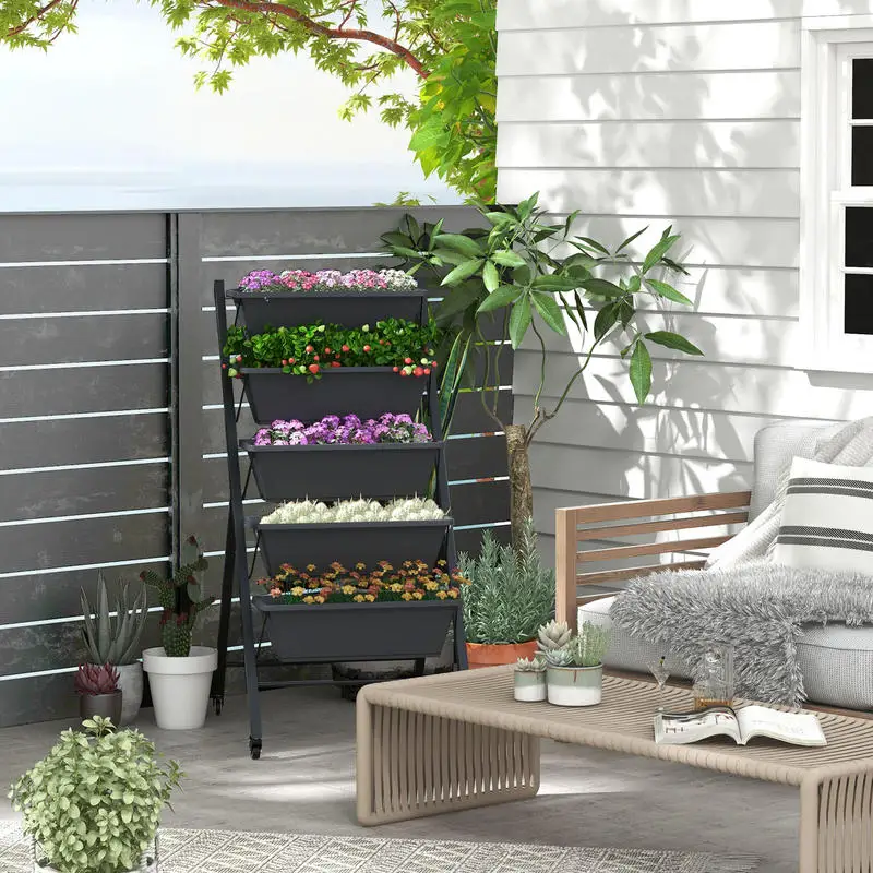 

5-Tier Vertical Raised Garden Bed with Wheels and Container Boxes