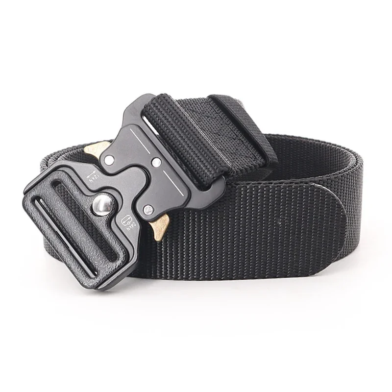 3.8X125cm - Belt Quick Release Outdoor  Metal Belt Soft Real Nylon Sports Accessories Men And Women Black Belt