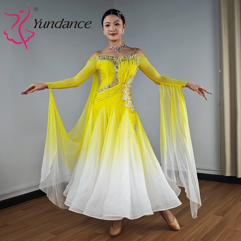 

B-25137 Женское танцевальное платье для бальных танцев по международным стандартам, из спандекса/полиэстера, для выступлений, с эффектом омбре, из шифона