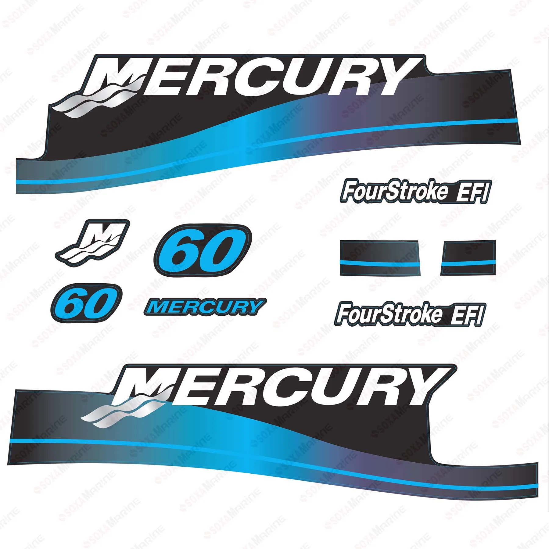 

Blue Decal Kit Sticker Set for Mercury 60HP Four Stroke EFI Outboard Engine Reproduction 60 hp 4-Stroke EFI