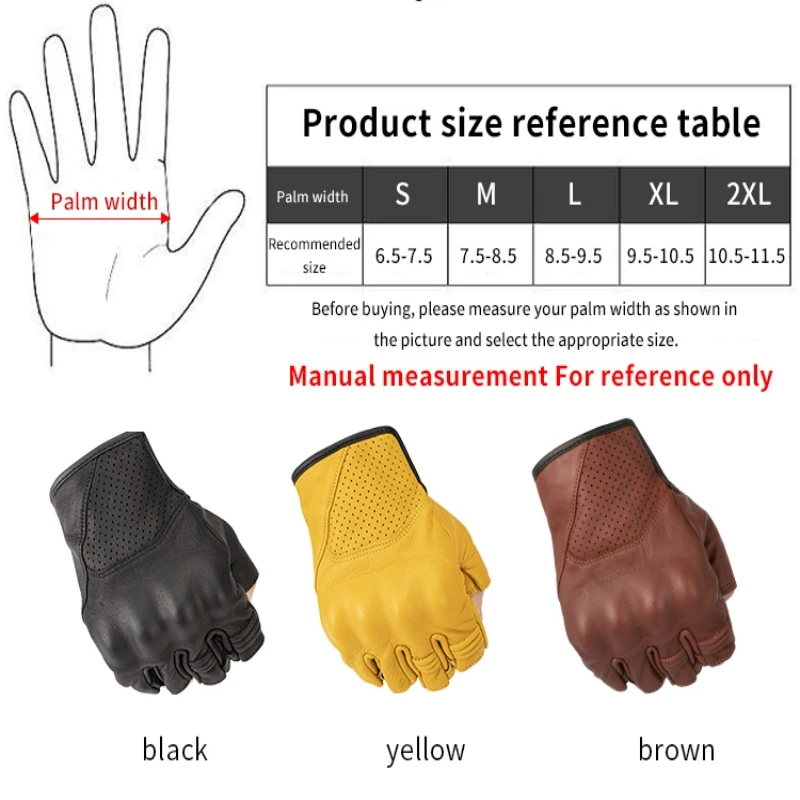 Star Field Knight Black Half Finger Motorcycle Gloves Summer Breathable Cycling Gears Real Goat Leather Gloves Wear-resistant