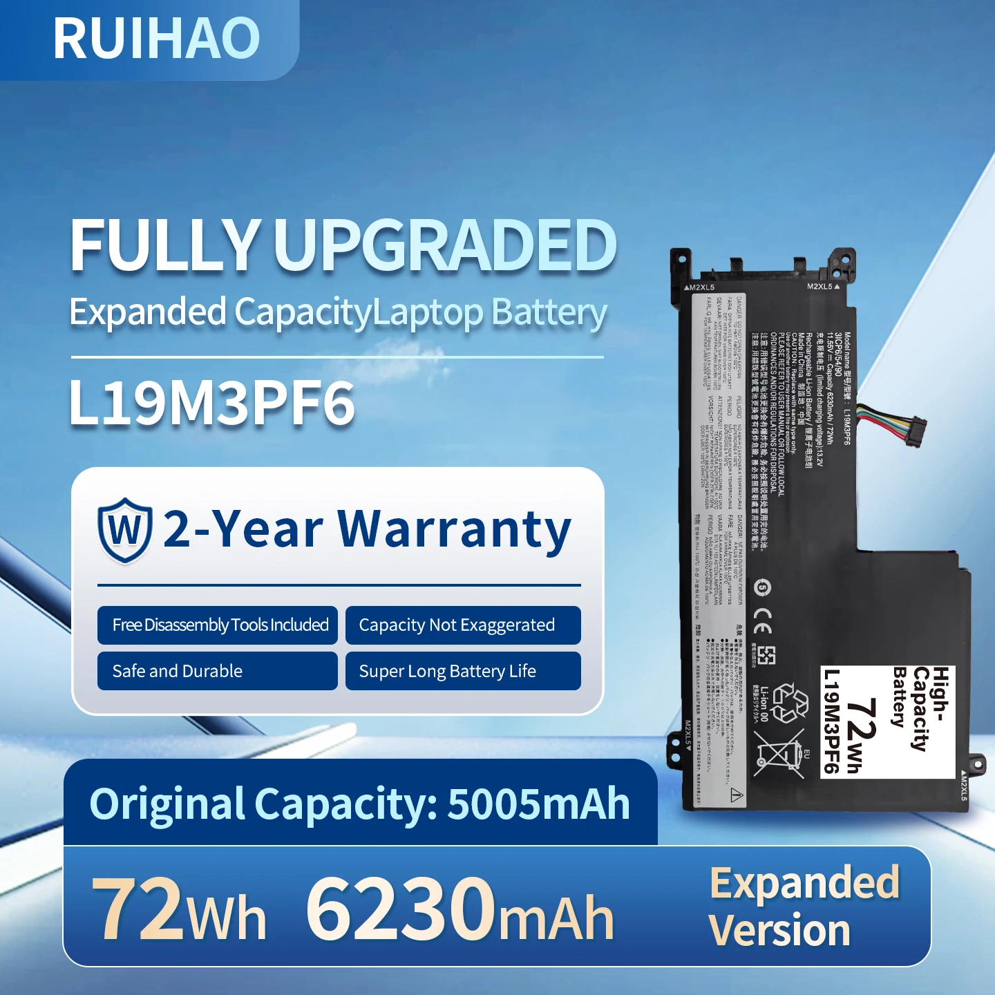 L19M3PF6 11.55V 72Wh Laptop Battery L19C3PF5 for Lenovo IdeaPad 5-15ALC05 15ARE05 15IIL05 15ITL05 L19C4PF1 L19L3PF2 L19M3PF6