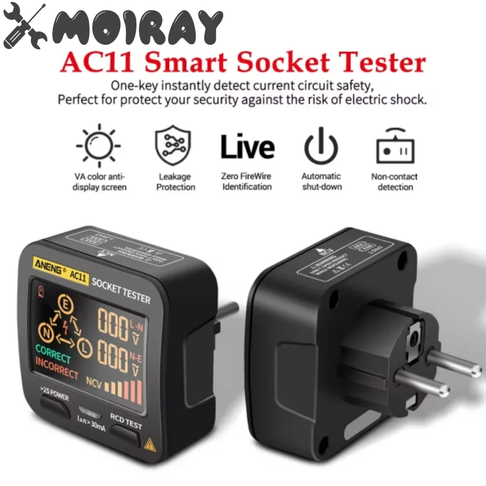 ANENG AC11 Digital Smart Socket Tester Circuit Polarity Phase Check Voltage Plug Outlet Switch Detector US/UK/EU/AU Plug