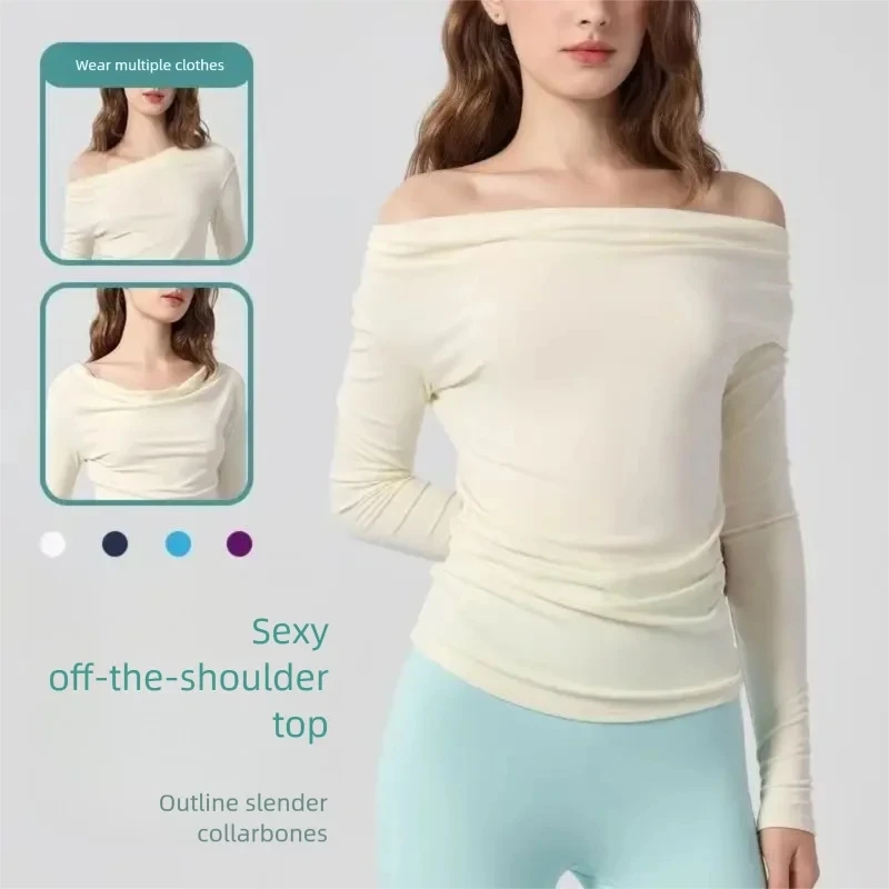 Autumn New Long-sleeved Yoga Gym Workout Top Feminine One-shoulder Tops Running Pilates Slim Sports and Fitness Training Clothes