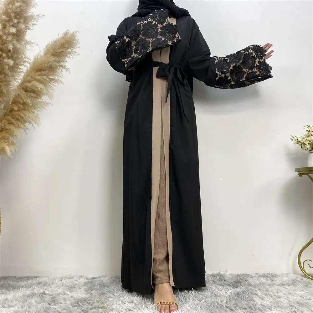 

Muslim Dress Abayas Lace-up Robe Femme Caftan Muslim Abaya Ramadan Eid Mubarak Lace Open Abaya Kimono Dubai Turkey Islam Kaftan