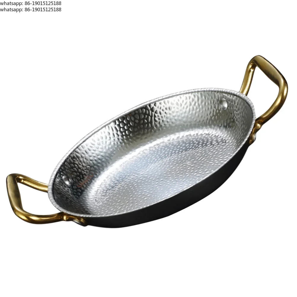 stainless steel seafood paella pan handle double bottom flat soup stock pot household hot pot kitchen cook golden bread