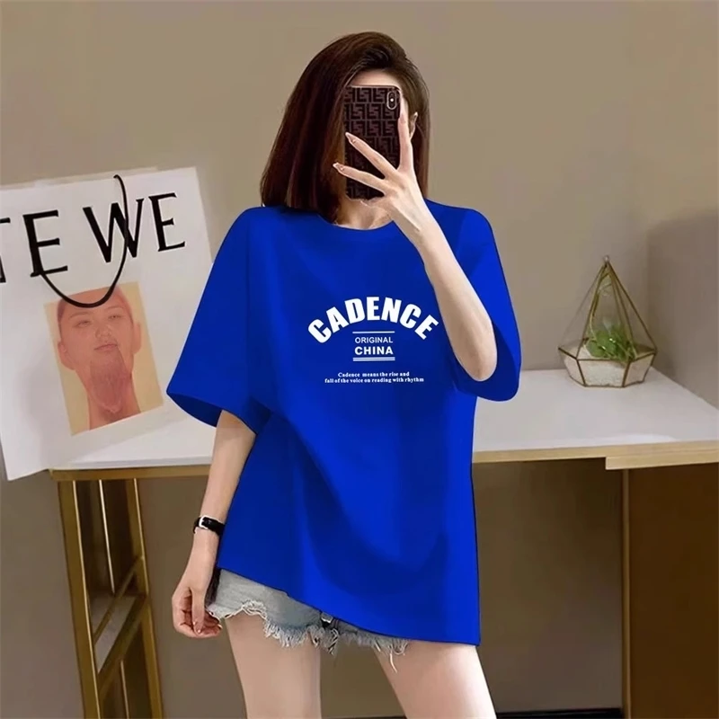 

Summer Fashion Letter Print Loose T-shirt Women Clothing Casual All-match Pure Cotton Short Sleeve Top Tee Office Lady Pullover