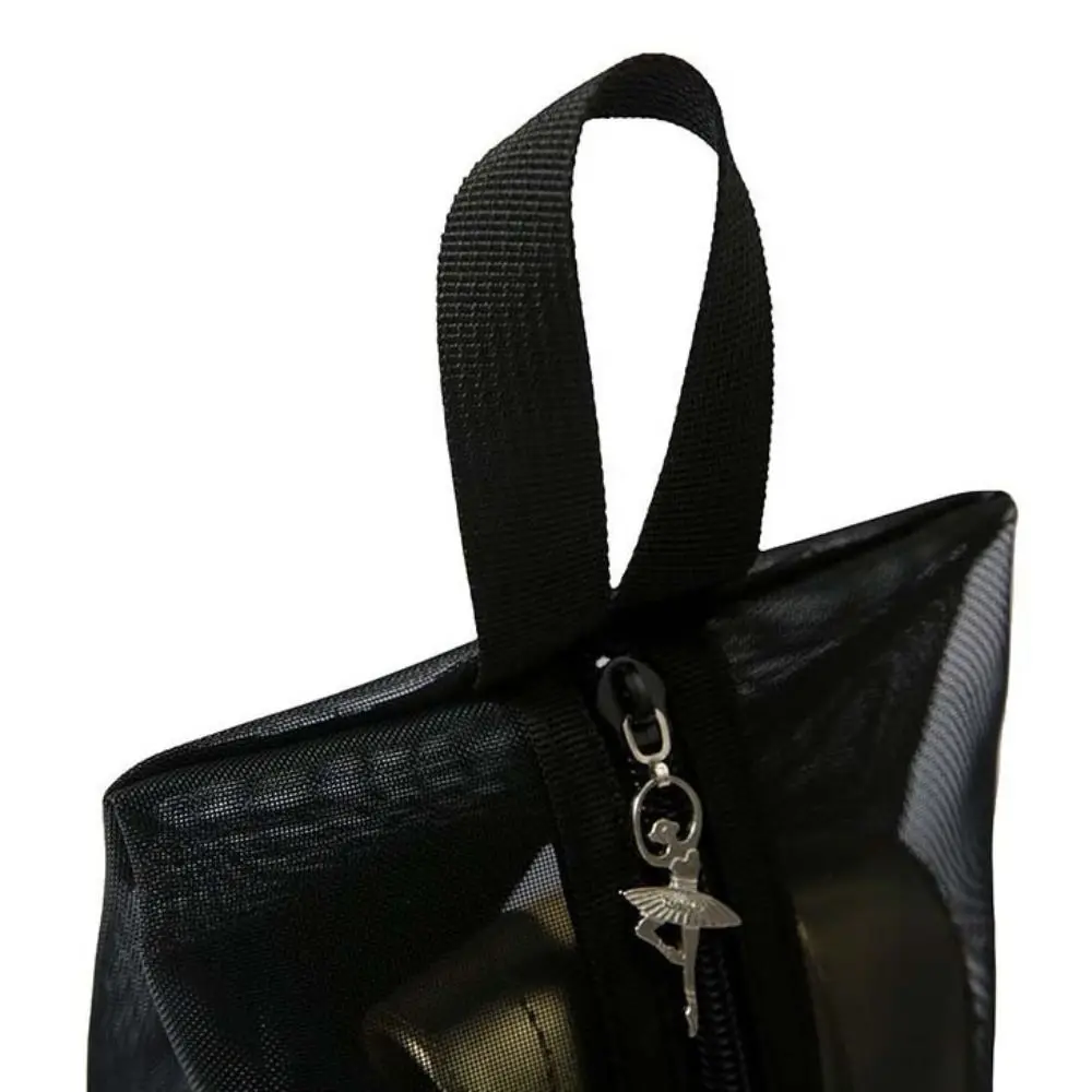 Sac à chaussures de danse latine respirant, sac à main de couleur noire, sacs de rangement de Ballet avec fermeture éclair, pochette de danse en maille de Nylon pour ballerine
