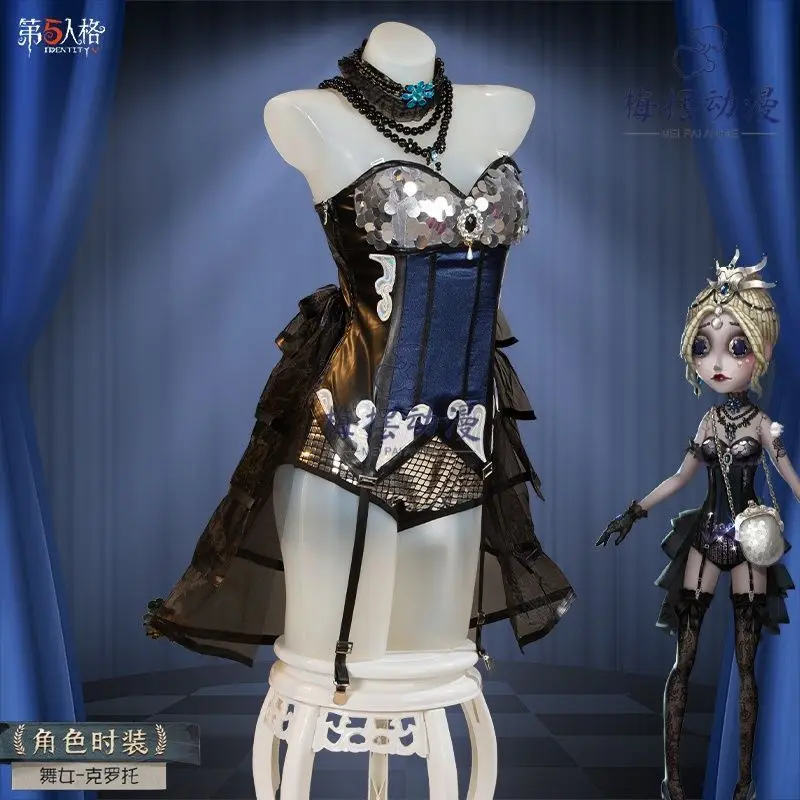 Disfraz de Cosplay de la Personaje de Bailarina de Identity V Croto para Mujer, Traje de Corsé con Lentejuelas, Vestido de Carnaval con Tocado 3D