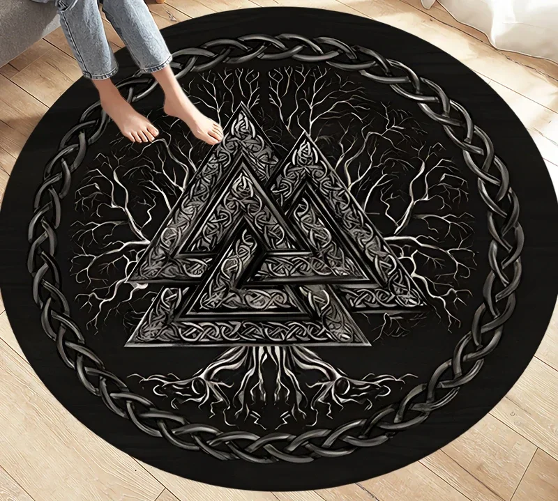 Viking Valknut Yggdrasil Tree of Life Area Rug Round Carpets Rugs for Living Room Bedroom Foot Pad Decoration Non-slip Floor Mat
