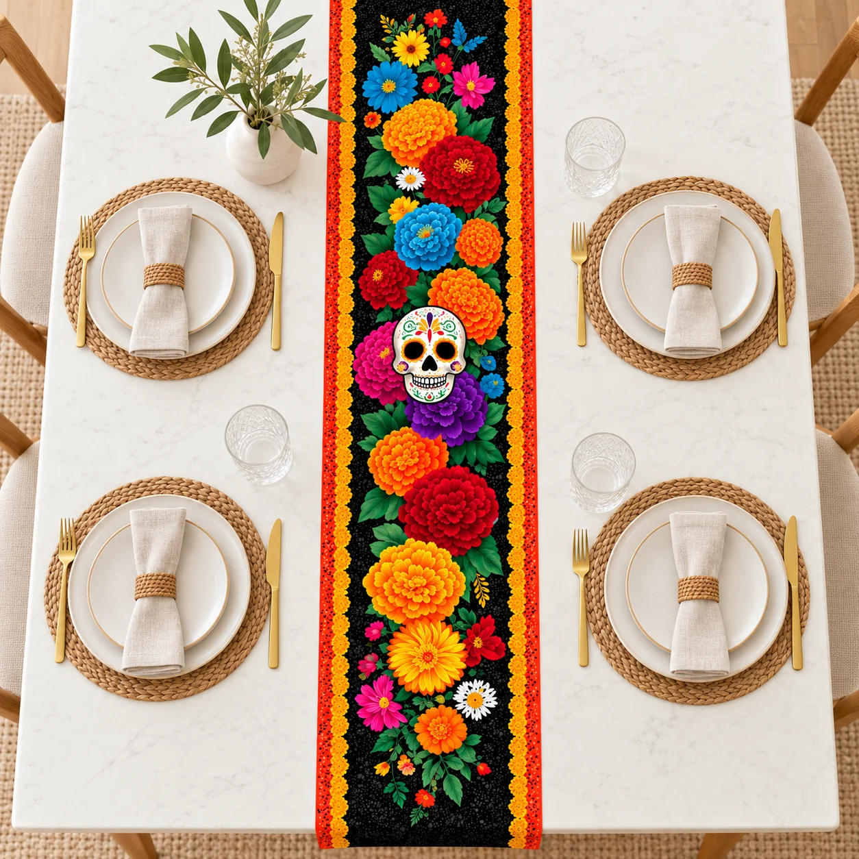 Meksika Ölüler Günü Temalı Mas - Linen Table Runner incelemesi ve fiyatı