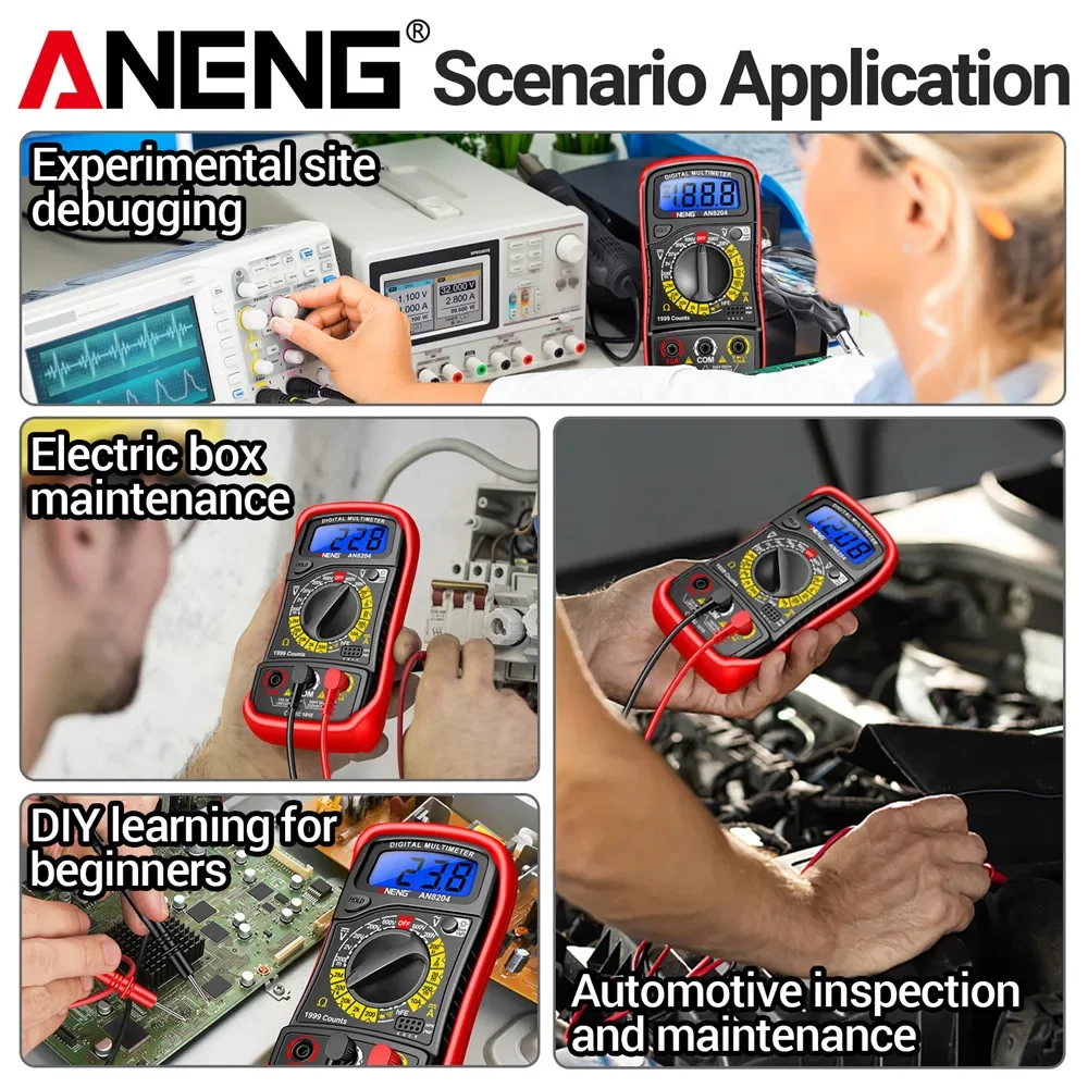 ANENG AN8204 Digital Multimeter AC/DC Voltage DC Current HFE Triode Buzzer High Precision 1999 Counts Multifunctional Test Tools