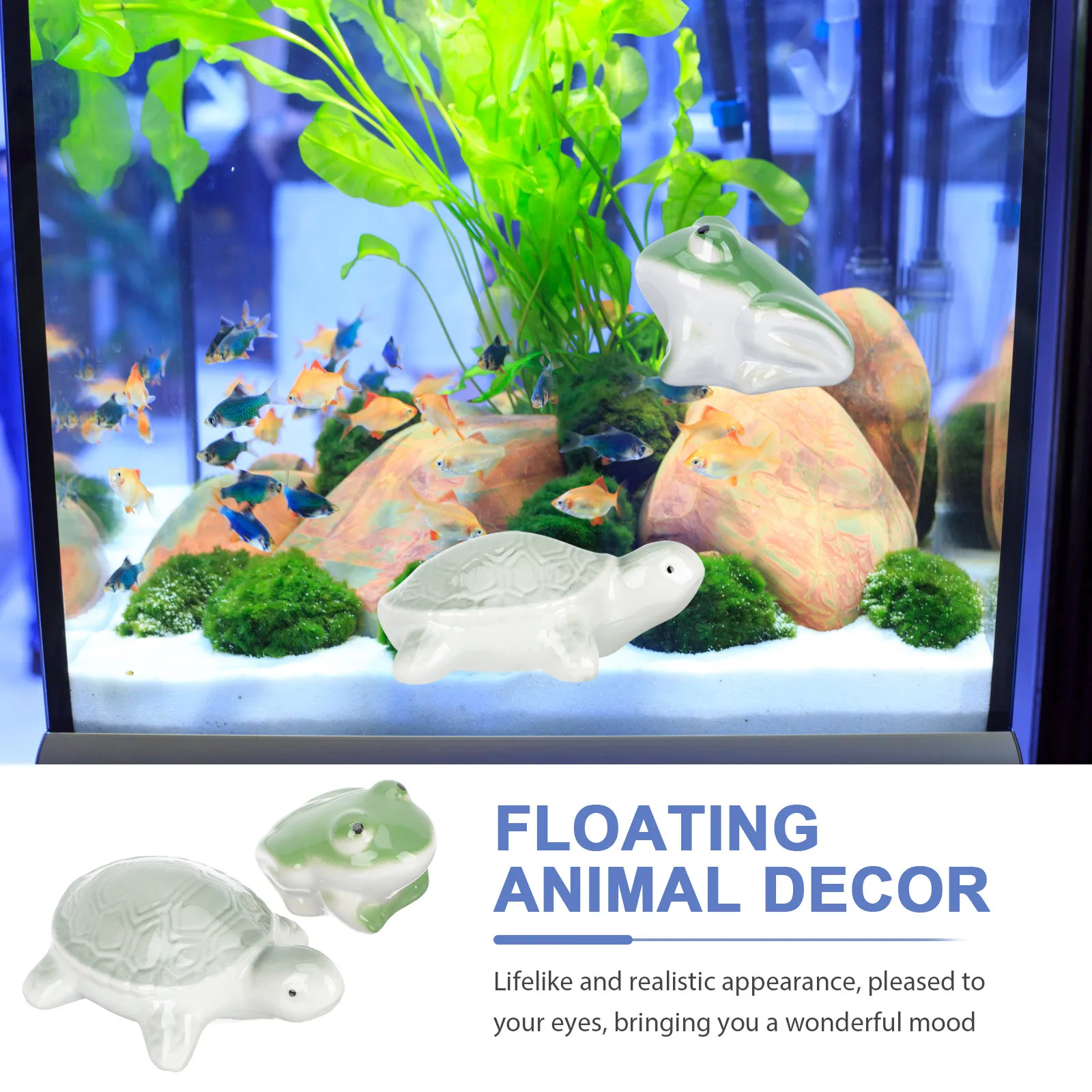

2Pcs Ceramic Aquarium Decorations Floating Animals Statues Fish Tank Decor Durable Lifelike Pool Ceramic Floating Animals