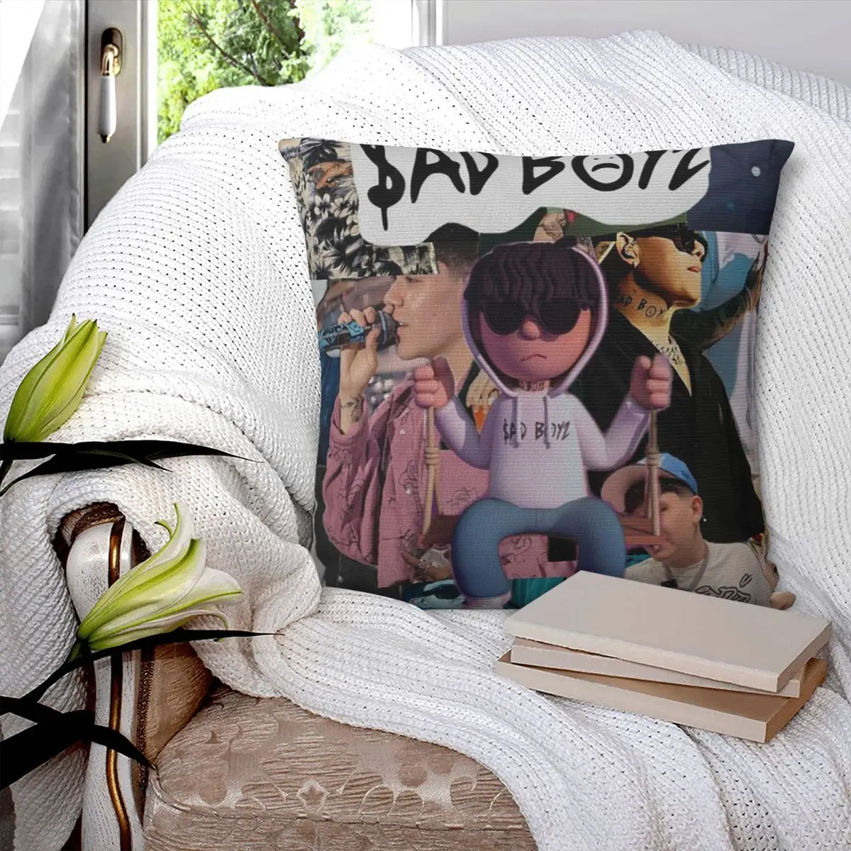 

Квадратная наволочка Junior H Merch Sad Boyz, чехол для подушки из полиэстера, декор, удобная декоративная подушка для дома, гостиной