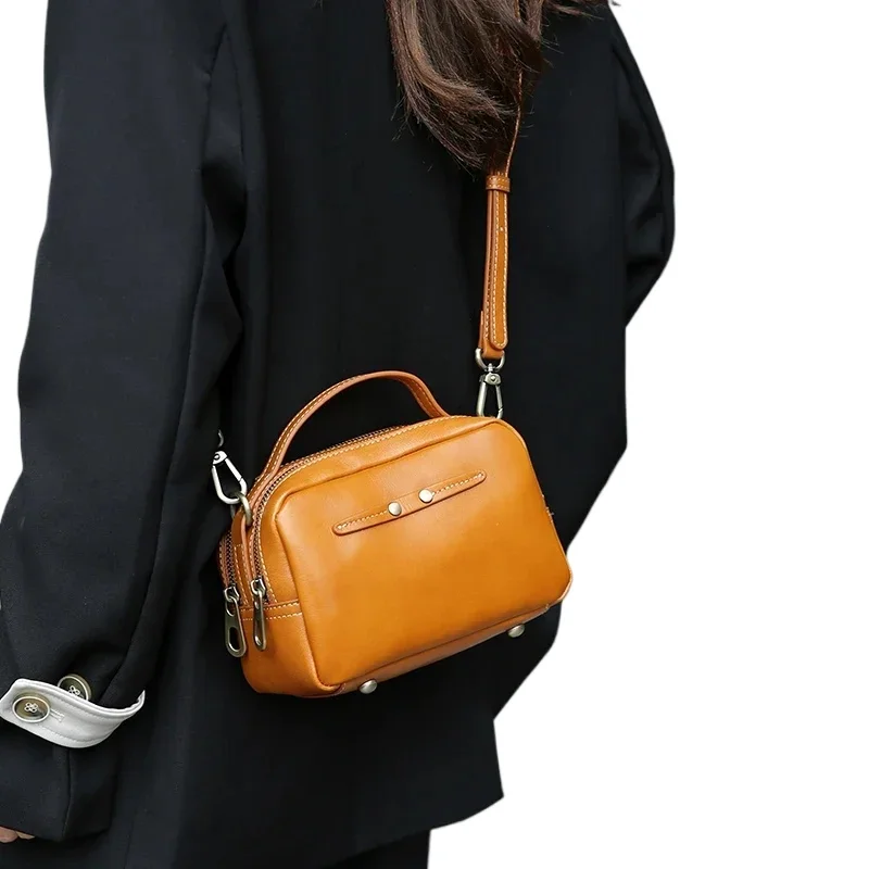 

Женская сумка для мобильного телефона из воловьей кожи для девочек, квадратная сумка на плечо, однотонная модная сумка