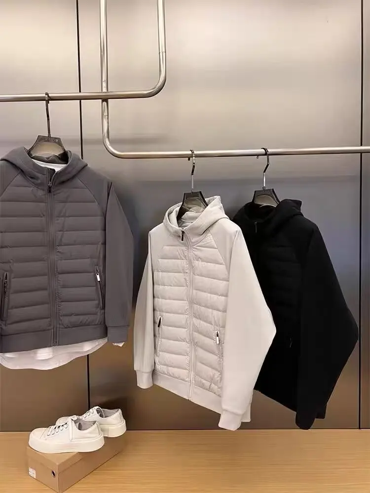 Winter New Men's Lightweight Casual Hooded Jacket Versatile Splicing Couple's Windproof and Cold Proof Cotton Jacket