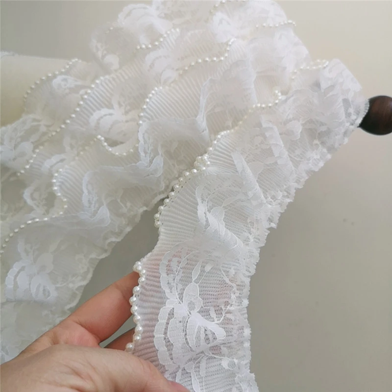 6cm Wide New How Double Layer Lace Collar Bead Cuff Skirt Dress Accessories Wavy ruffles Christmas Decoration