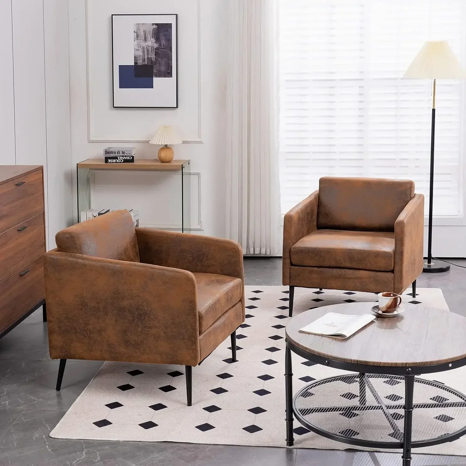 Accent Chairs Set of 2 Living Room Chairs Wide Barrel Chairs for Bedroom Arm Corner Sitting Side Reading Chair