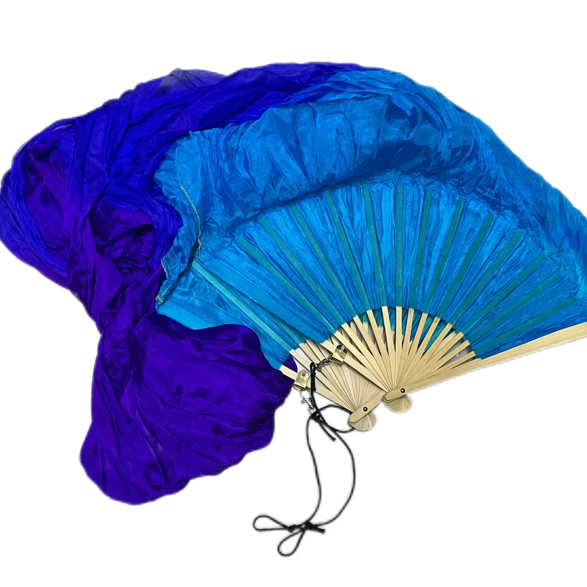 100% Real Silk Fan Veils for Belly Dance Flag Folding Silk Fan Chinese Gradient Hand Made Dyed Fan Tie-dye ColorRope Throw