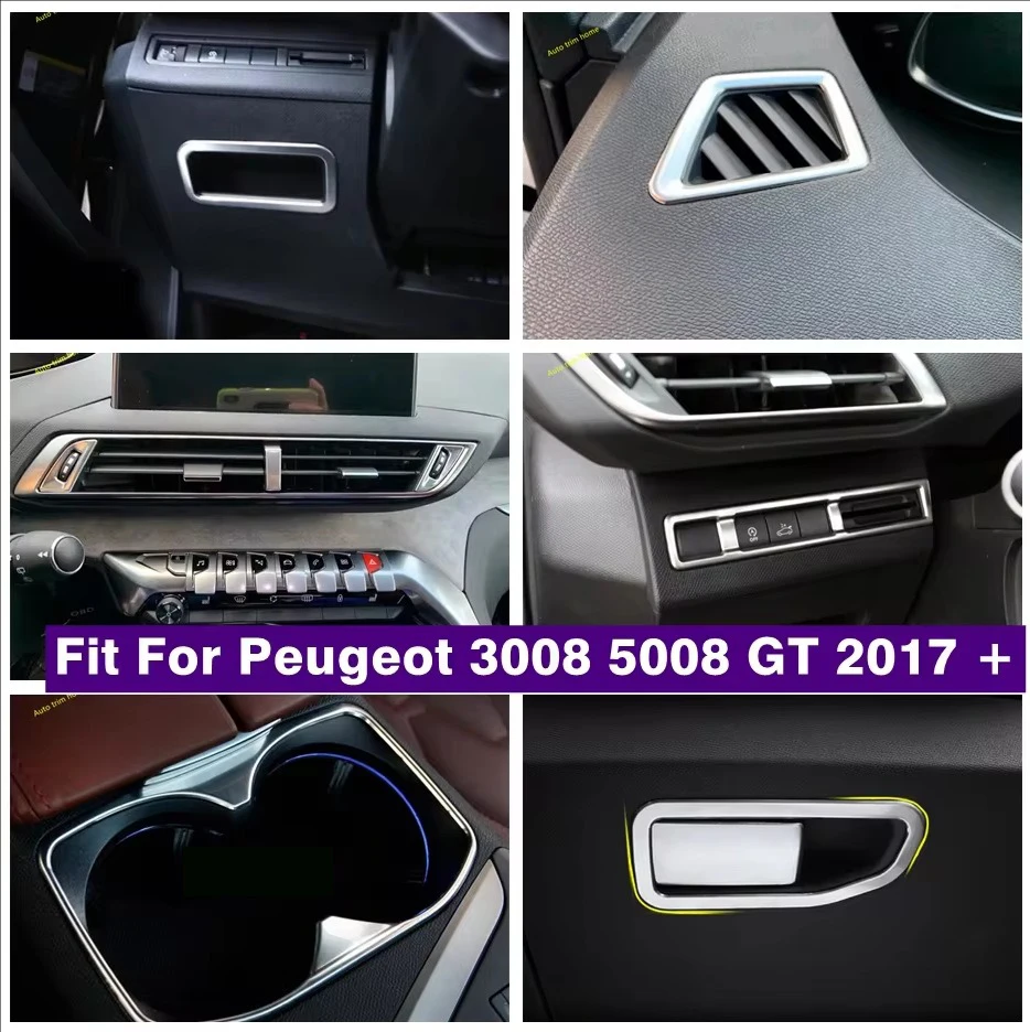 

Water Cup Holder Decor Frame Glove Storage Box Air Conditioning Vent AC Outlet Cover Trim For Peugeot 3008 5008 GT 2017 - 2023