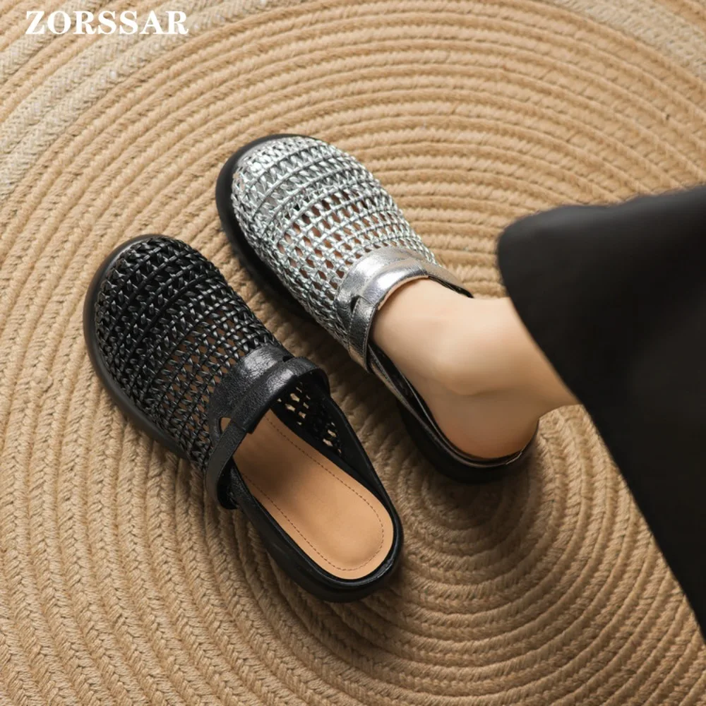 

2025 Women Slippers Summer Silver Sandals Vintage Soft Bottom Slip on Sandals Fashion Half Shoes Luxury Designer Casual Shoes