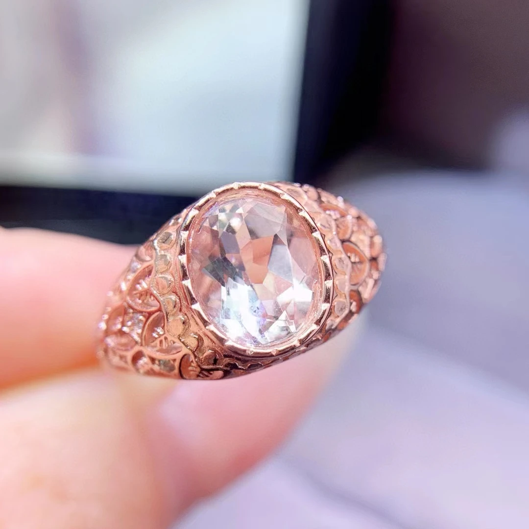 Natural Pink Morganite Silver Ring for Office Woman Solid 925 Silver  7mm*9mm 2ct Morganite Ring with 3 Layers 18K Gold Plated