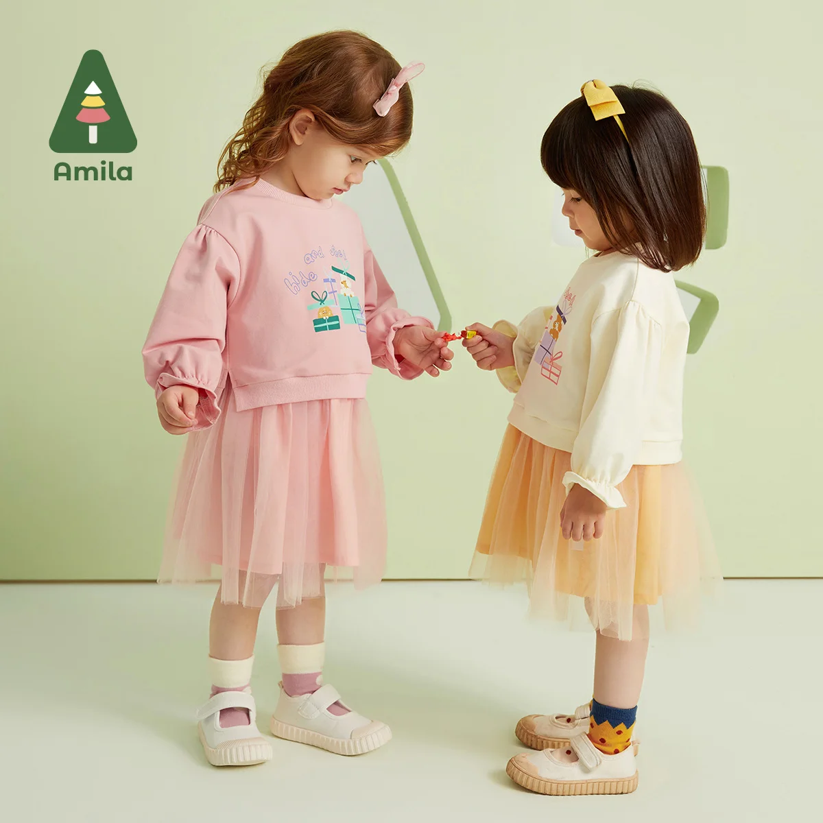 Amila Baby Girl Dress Sets 2023 Spring New Casual Sweatshirt Dresses Two Pieces Clothing Set 0-6 Years Princess Cotton Clothes