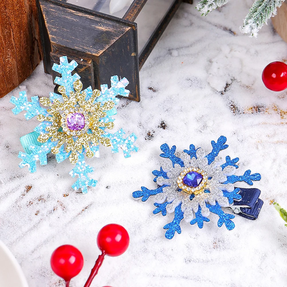 

4pcs Snowflake For Girls Christmas Rhinestone Clips Cute Duckbilled Winter Accessories Toddler Girls Festive Holiday Hairpins