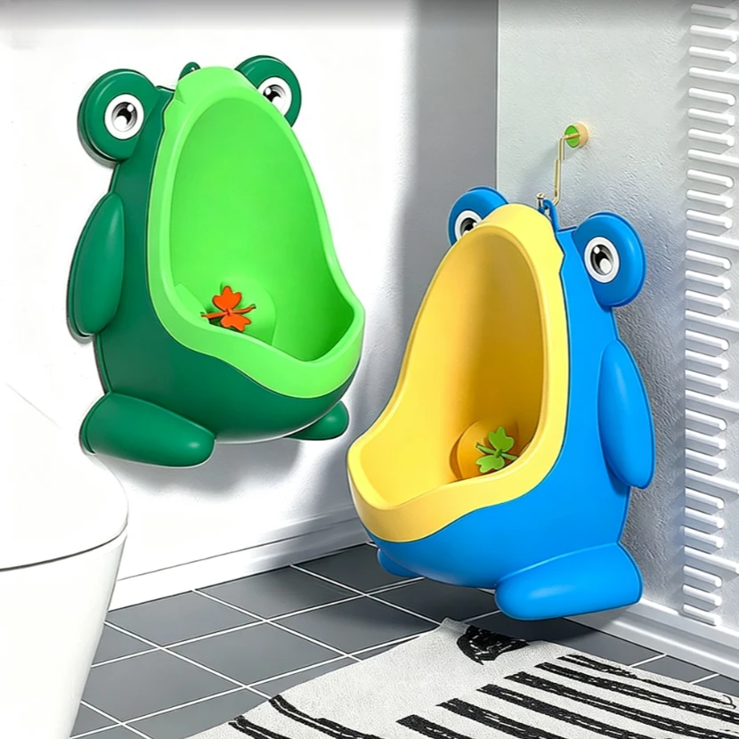 Boys Potty Training Urinal, Frog Design with Spinning Aim Target, Wall Mount Standing Pee Trainer for Toilet, Easy Clean