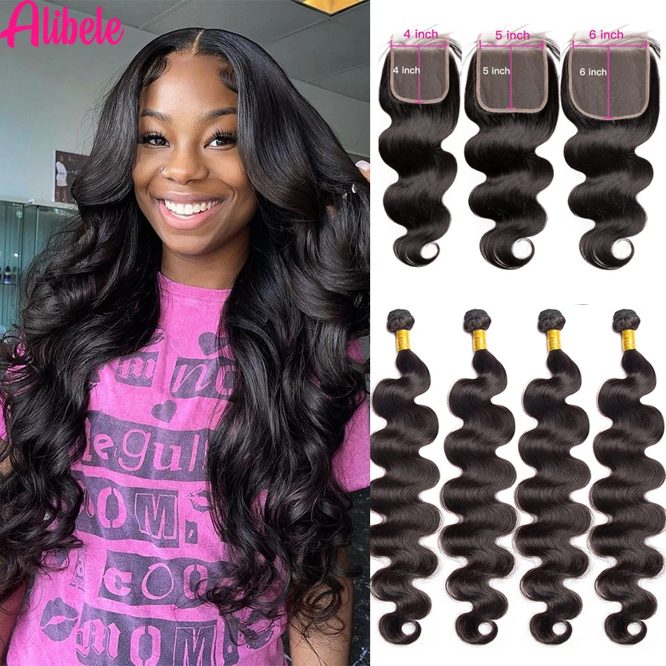 Alibele 6x6 5x5 HD Lace Closure With Bundles Malaysia Body Wave Bundles With ClosureRemy Hair Weave Bundles With 4x4 LaceClosure