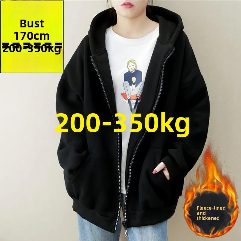 

Korean Style plus Size Women's Hooded Open Cardigan Sweatshirt Thickened Autumn Winter Outerwear Color Versatile 300 Po...