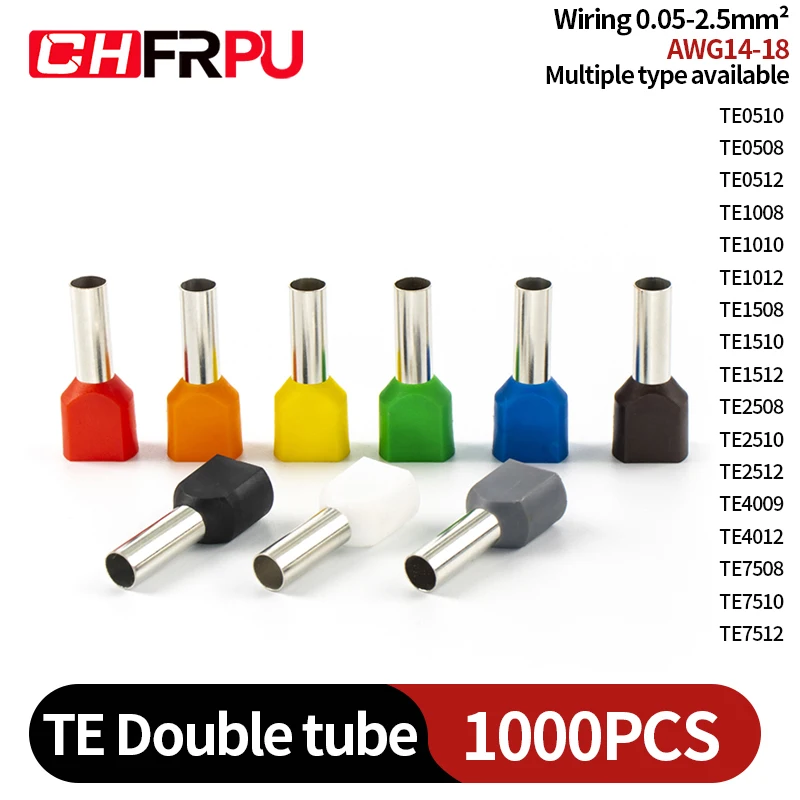 絶縁フェルール端子台,圧着端子,二重線,te0508,te7508,te1008,te1508,te2508,1000個入りパック