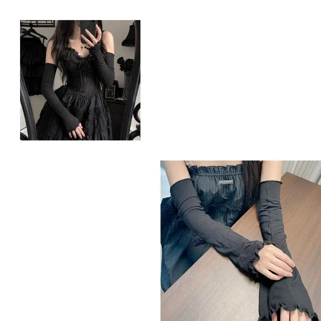 39BD Layering Long Sleeves Ruffle Trim Armcover Long Stretchy Coverage for Women