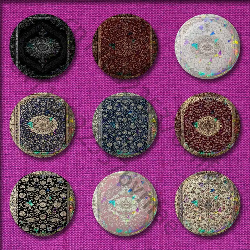 

Persian Carpet Floral Pattern Badges Badge 32mm 25mm 44mm 75mm 58mm Round Pin Brooch Souvenir Cosplay Gift Decorations