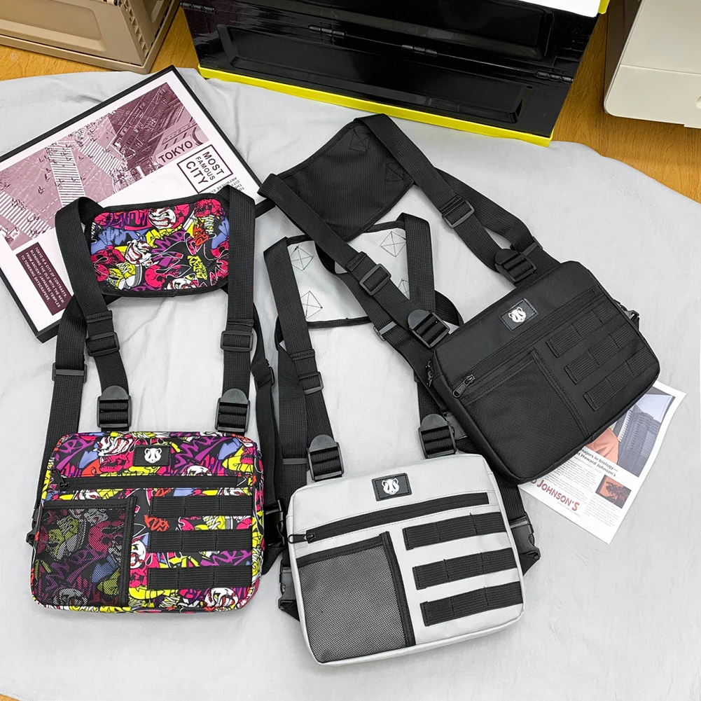 Sac de poitrine antivol pour hommes, gilet Oxford, sacs de poitrine réglables multifonctionnels portables légers pour la randonnée et l'alpinisme