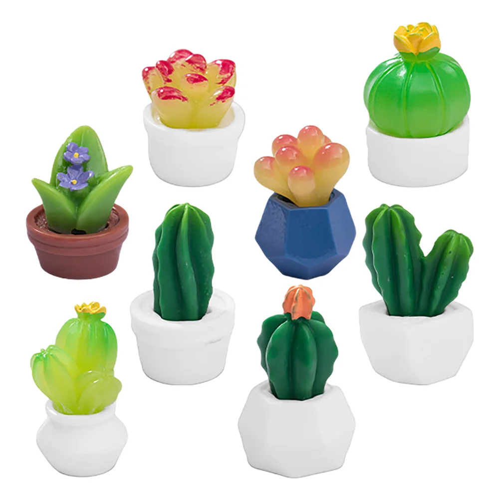 

8Pcs Miniature Plants Artificial Cactus Bonsai Resin Decor Office Desk Shelf Garden Miniature Accessories Dollhouse Accessories
