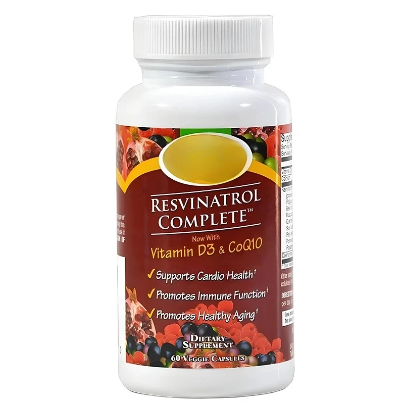 

60 капсул — добавка из ресвератрола содержит кварцетин, экстракт виноградных косточек, витамин D3, и CoQ10