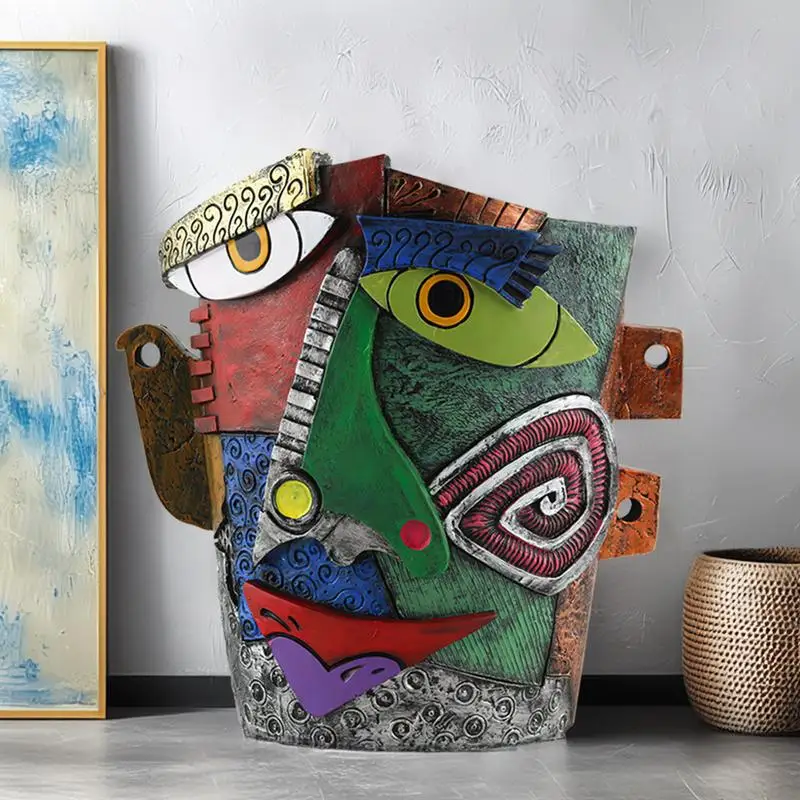 Face Planter Pots Head Abstract Green Plant Potted Plant Container Colorful Face Art Abstract Resin Flower Pot Abstract Head