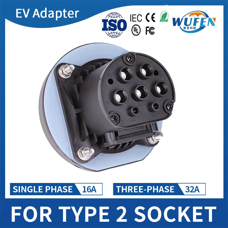 WUFEN Type 2 connecteur de prise femelle prise CE IEC 62196-2 32A 3P 22KW 4 points fixe AC EV charge adapté au câble de chargement