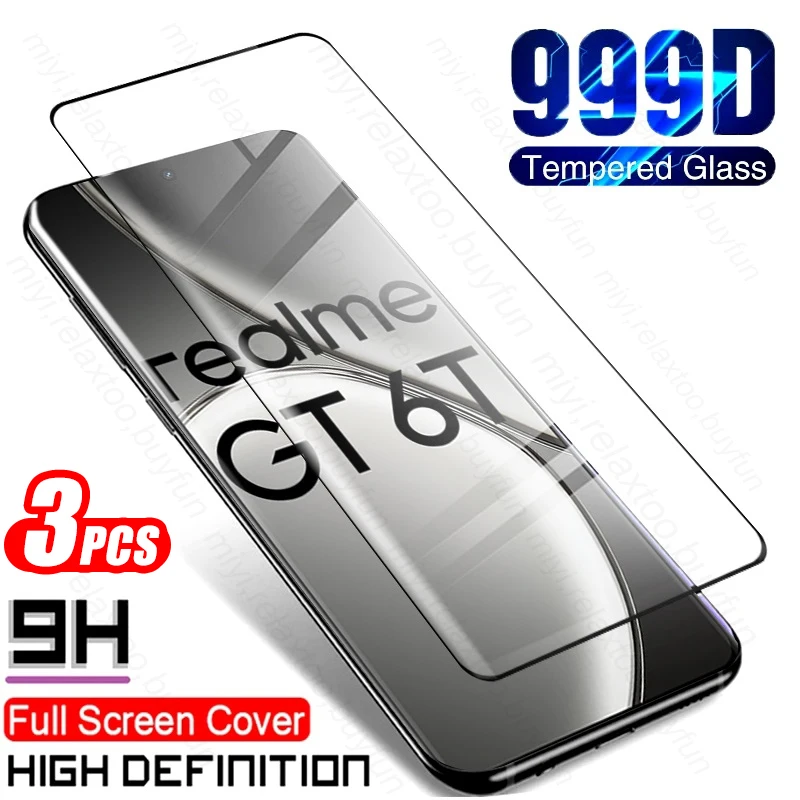 3PCS 9D Tempered Glass For Realme GT6T GT 6T 5G Curved Screen Protector On RealmeGT6T Realmi Realmy GT 6 T T6 2024 RMX3853 6.78