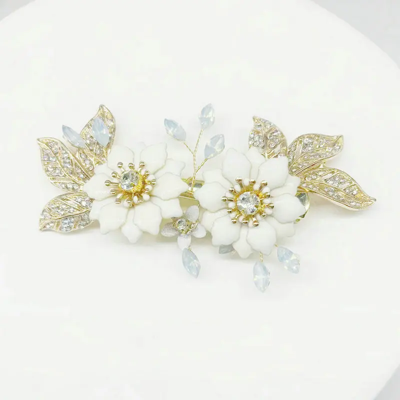 Gorgeous Opal Crystal Bride HairPin Handmade Enamel Flower Hair Clip Gold Color Leaf Headdress Women Wedding Accessories