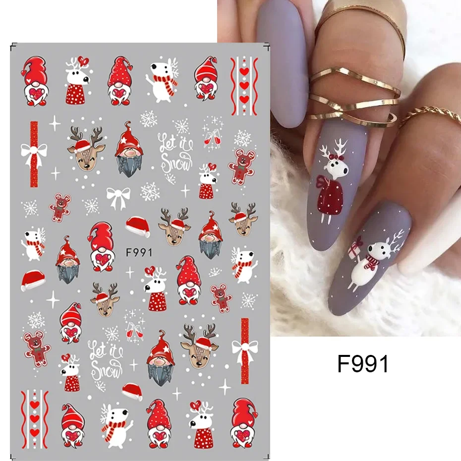 New Cartoon 3D Santa Claus Snowman Nail Stickers Christmas Series Nail Art Decoration Relief Snowflakes Leaves Stickers For Nail