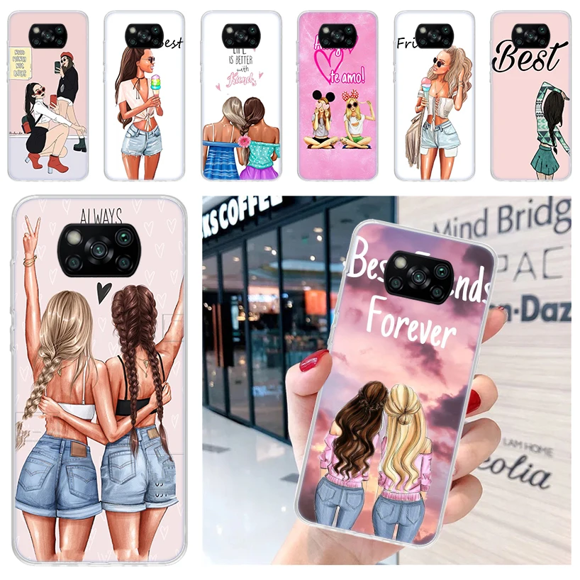 Girls Best Friends Forever BFF Soft Phone Case for Xiaomi Poco X6 X5 X4 Gt X3 Nfc F6 F5 Pro M5s M5 M4 M3 F4 F3 F2 F1 Capa Coque