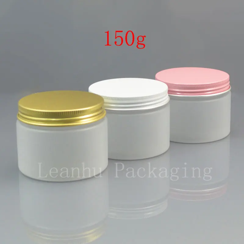 

150g x 30 Forsted PET Cream Jar 150cc Round Cosmetic Plastic Bottle 3OZ Gold Pink White Aluminum Screw Cap Mask Jars Skin Care