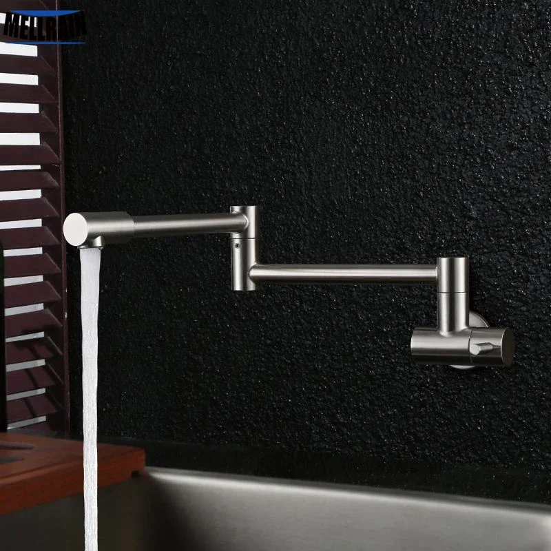 

Free Rotation Single Cold Kitchen Faucet Foldable Sink Water Tap Stainless Steel Brushed Wall Mounted Free Shipping