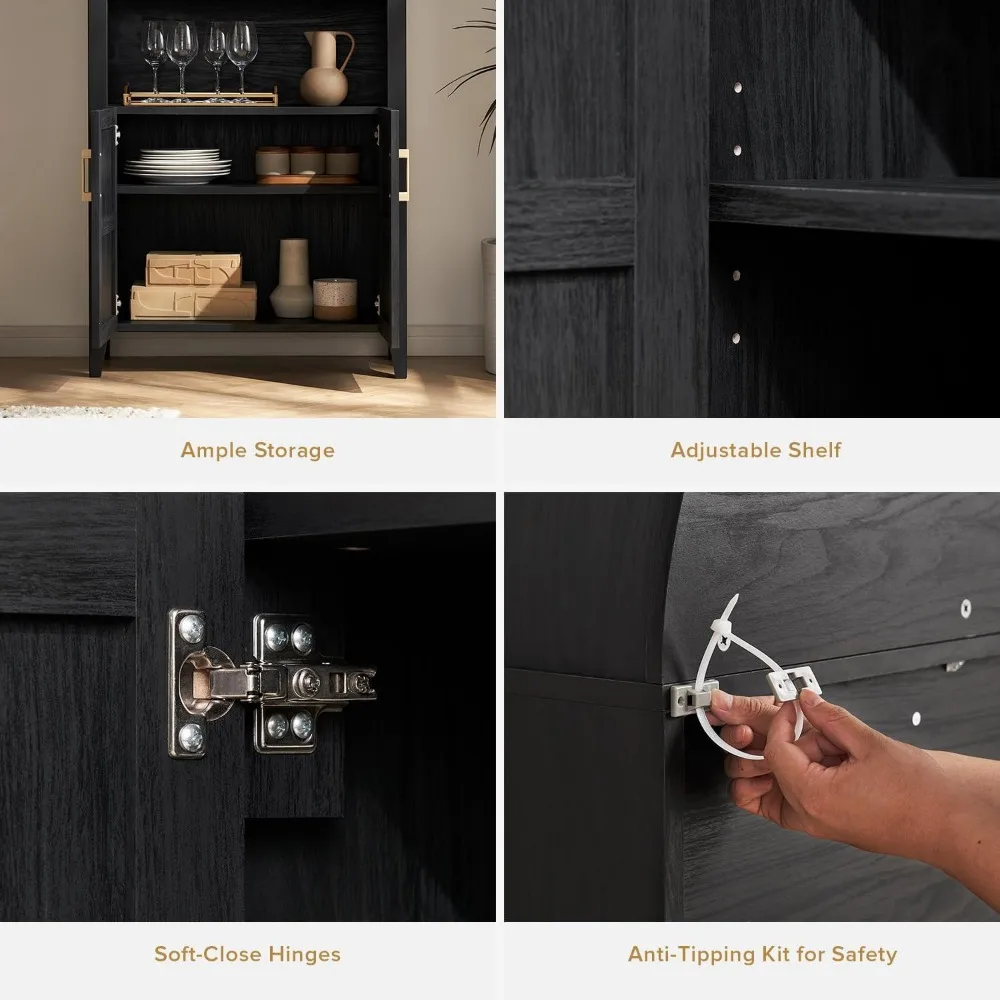 خزانة Lauren مقوسة بطول 77.4 بوصة، وخزانة كتب مقوسة من 5 طبقات مع أبواب وأرفف قابلة للتعديل، ورف كتب على شكل قوس مع مساحة تخزين