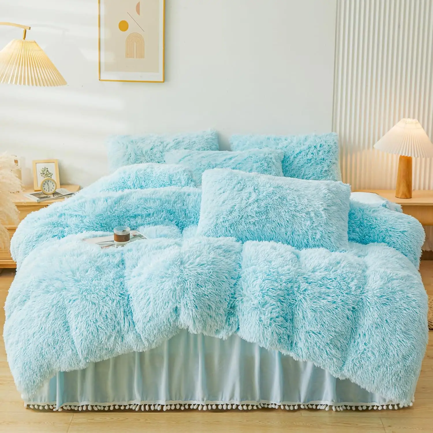 Fluffy Pink Plush Duvet Cover Set Soft Bedding for Home Kids Adults